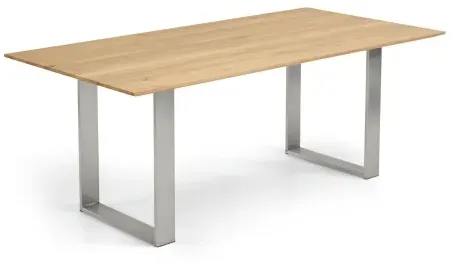 Niehoff Oak Edition Tisch 220x100cm Eiche bianco, Kante Trapez, Kufengestell Edelstahl
