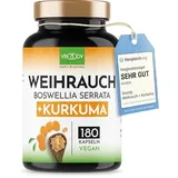 Weihrauch Kurkuma Vergleichssieger, 180 Kapseln hochdosiert Boswellia Serrata 2000mg, 85% Boswelliasäure, 500mg CURCUMA, 95% Curcuminoide Tagesdosis, ohne Zusätze oder chemische Entzündungshemmer