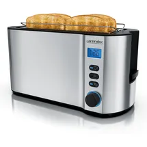 Arendo Toaster Edelstahl Langschlitz 4 Scheiben, Doppelwandgehäuse, integrierter Brötchenaufsatz, 6 Bräunungsstufen, Brotzentrierung automatisch