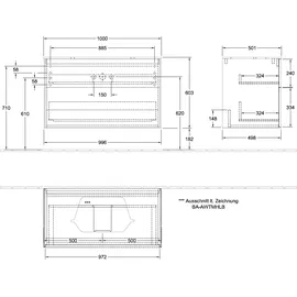 Villeroy & Boch Waschtischunterschrank 2 Auszüge 100 x 60,3 x 50,1 cm Silk Grey Matt