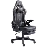 Trisens Gaming Stuhl im modernen Racing-Design mit ausziehbarer Fußstütze Gaming Chair mit verstellbaren Design Armlehnen ergonomischer Schreibtischstuhl mit extra Stützkissen