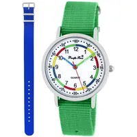 Pacific Time Lernuhr Mädchen Jungen Kinder Armbanduhr 2 Armband grün + Royalblau analog Quarz 11067