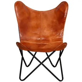 vidaXL Butterfly-Sessel Braun Echtleder