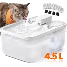 Songmics FEANDREA Katzenbrunnen, 4,5 L Trinkbrunnen für Katzen, Leise mit Filtern und Trockenlaufschutz weiß