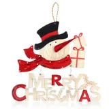 COM-FOUR Hängedeko Weihnachten - Holz-Aufhänger Schriftzug mit Schneemann - Türschild Christmas aus Holz - Hänger für Türen, Wände, Fenster