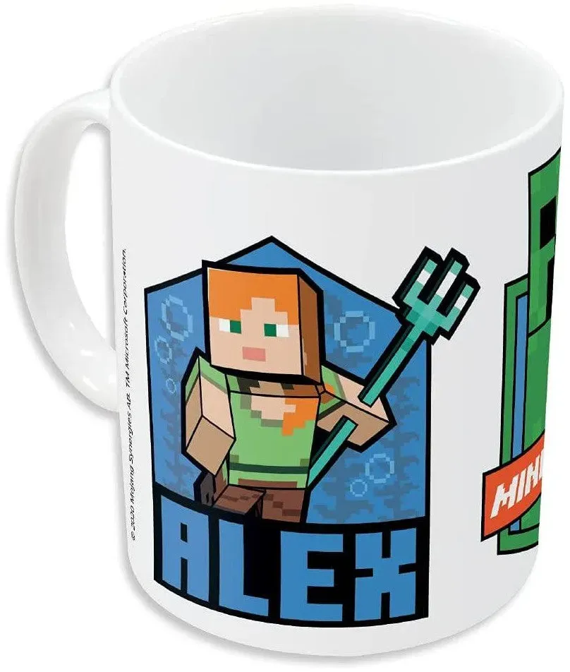Minecraft Alex Steve Creeper Tasse - Gamer und Minecraft-Fan Geschenk, Rundum-Print, 325 ml Fassungsvermögen