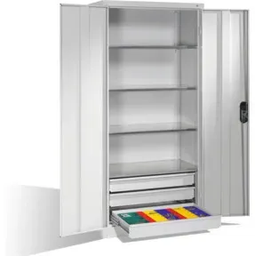 C+P Werkzeugschrank mit Drehtüren, 4 Böden und 3 Schübe, H1950xB930xT500mm Front Lichtgrau Korpus Lichtgrau