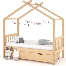 vidaXL Kinderbett Himmelbett mit Schublade 80 x 160 cm Kiefer massiv braun