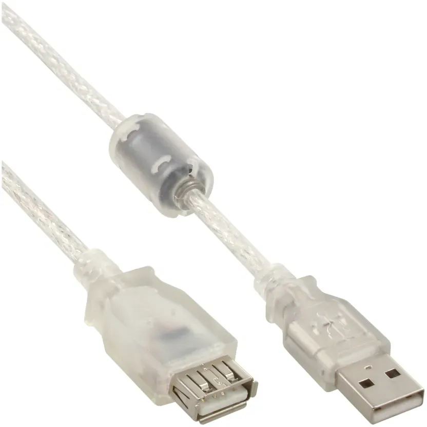 InLine® USB 2.0 Verlängerung, Stecker/Buchse, Typ-A transparent, mit Ferritkern, 2m