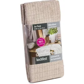 Gözze - Geschirrtuch-Set, 3-teilig, Mikrofaser-Poliertuch, 50 x 70 cm - Taupe