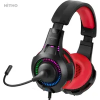 NITHO Gaming-Headset (Gaming Headset Kopfhörer mit Hochklappbares Mikrofon, USB-Head-Set, Gaming headset kopfhörer mit bügelmikrofon treiber leichtem kopfband) rot