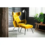 KAWOLA Sessel LOTTE Ohrensessel velvet curry mit Hocker