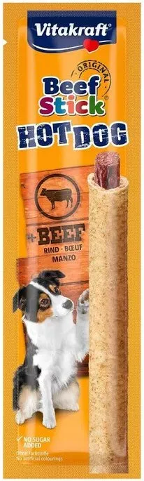 VITAKRAFT Beef Stick Hot Dog, Hundeleckerli, Rindfleisch im Getreidemantel, 10 x 30g - Trainingsbelohnung, ohne Zuckerzusatz