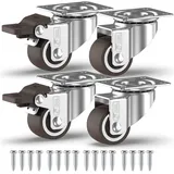 GBL Caster Wheels Möbelrolle GBL 4er Mini-Lenkrollen 1 Zoll mit 2 Bremsen und Schrauben silberfarben