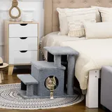 PawHut Haustiertreppe 3/4-stufige Hunderampe mit Schlafhöhle Katzentreppe Grau