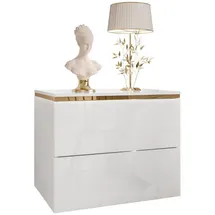 lookway Nachttisch Aurora II Weiß Hochglanz Holzwerkstoff, Uni, 2 Schubladen, Rechteckig, 50x40x37 cm Schlafzimmer, Nachttische