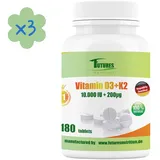 Vitamin K2 200μg mit D3 10000 I.E.  180-900 Tableten Vitamin D3 Vitamin K2