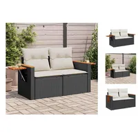 vidaXL Gartensofa mit Kissen 2-Sitzer Schwarz Poly Rattan