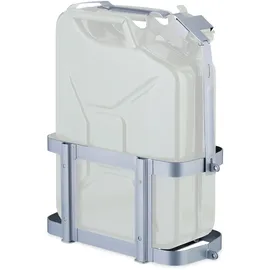 Relaxdays Benzinkanister Halterung, 10 - 20 L Reservekanister, abschließbar, Auto, Motorrad, Kanisterhalter, Eisen, grau