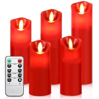 Bettizia LED-Kerze 5X LED Kerzen Timer flackernde Flamme Fernbedienung Weihnachtsdeko (5-tlg., mit Fernbedienung Timer), Φ 5,3cm x H. 13 / 14 / 16 / 18 / 20 cm rot