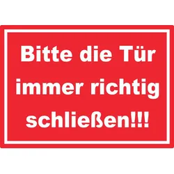 Aufkleber Bitte die Tür immer richtig weiss-rot A8 (52x74mm)