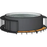 KKHOMEI Whirlpool Umrandung Pool 243 x 55 cm Umrandung Poolumrandung Rund Poly PE-Rattan und Akazienholz für Whirlpool Spa Schwimmbecken