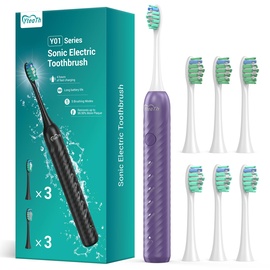 YteaTh Elektrische Zahnbürste Schallzahnbürste - Eine Ladung für 180 Tage Zahnbürste Elektrisch, Shcall Electric Toothbrush Mit 6 Ersatzbürsten, 5 Putzmodi, Timer violett