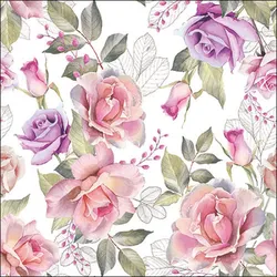 Ambiente 20 Servietten Papier 33x33cm 3-lagig - hochwertige Einweg Papierservietten Aquarell Rosen rosa violett Blätter Blüten Blumen Frühling Hochzeit Feier