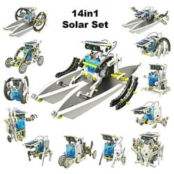 efaso Lernspielzeug Solar Roboter Set 14 in 1- Solar Lernspielzeug blau|gelb|weiß