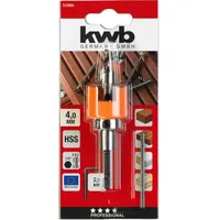 KWB Hartholzbohrer mit Tiefenstopp und Senker, Ø 4 mm