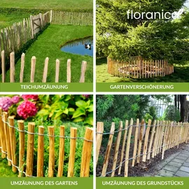 Floranica Staketenzaun aus Haselnuss mit Pfosten 50 cm hoch x lfm Lattenabstand 4-6 Kastanie Gartenzaun Beeteinfassung Steckzaun Rollzaun