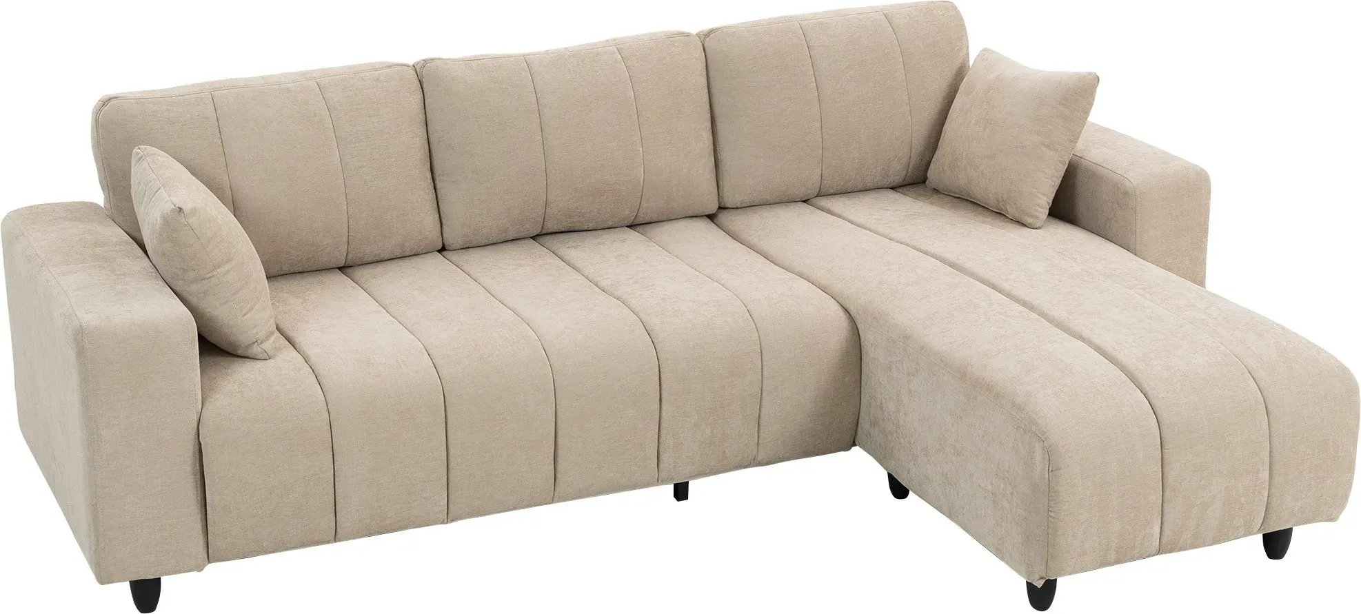 HOMCOM Ecksofa, 3 Sitzer Couch mit umkehrbarer Chaiselongue, Kissen, Sofa in L-Form, Gepolstert Eckcouch mit Leinen-Optik für Wohnzimmer, Schlafzimmer 242 x 156 x 87 cm, Beige   Aosom