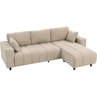 HOMCOM Ecksofa, 3 Sitzer Couch mit umkehrbarer Chaiselongue, Kissen, Sofa in L-Form, Gepolstert Eckcouch mit Leinen-Optik für Wohnzimmer, Schlafzimmer 242 x 156 x 87 cm, Beige   Aosom