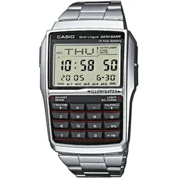 Chronograph CASIO VINTAGE, silber (silberfarben, schwarz), Armbanduhren, Damen, Quarzuhr, Armbanduhr, Damen, Herren, Taschenrechner, Digitaluhr, retro