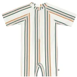 LÄSSIG UV-Schwimmanzug Kurzarm Streifen rosa weiß, 92