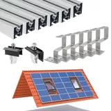 TEOV PV Montageset Ziegeldach Glasziegeldach, Befestigung Solarmodul Halterung mit 30cm Montageschiene und Dachhaken, Solarpanel Halterung mit Endklemme Und Mittelklemme, für 30~50mm 2 Solarmodule