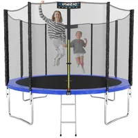 Kinetic Sports Trampolin Outdoor SALTO Ø 183/244/305/366/400/430/490 cm - Kindertrampolin Set mit Leiter, Netz, Randpolster, USA Sprungtuch - bis zu 160kg Blau Ø 305 cm Ø 305 cm, Blau