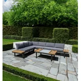 Garden Pleasure Gartenlounge-Set GARDEN PLEASURE "Lounge-Gruppe »MERIDA«", braun (braun, grau, schwarz,), Aluminium, FSC-zertifizierter Holzwerkstoff, Sitzmöbel-Sets, 1 Ecklounge, Tisch LxB: 110x65 cm