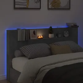 vidaXL Kopfteil-Schrank mit LED mit Regal Beton 180 x 16,5 x 103,5 cm