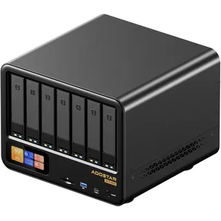 AOOSTAR WTR MAX 11 Bay Desktop NAS Mini PC, NAS Server Ryzen 7 PRO 8845HS Kein RAM Keine SSD, 6*2.5"/3.5" SATA HDD, 5*M.2 NVMe-Steckplätze, 2*10GbE, 2*2.5GbE, OCuLink, 4K HDMI,Network Attached Storage