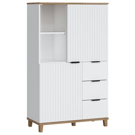 Lomadox Highboard in weiß mit Eiche Nb. PLYMOUTH-129 mit 3 Schubladen, 2 Türen, b/h/t ca. 84,8/141,4/40 cm - weiß