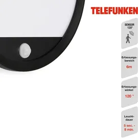 Telefunken LED Außenwandleuchte inkl. Bewegungsmelder, inkl. Dämmerungssensor, Backlight Effekt, 15 Watt, 2.000 Lumen, 4.000 Kelvin, IP44, 15W schwarz Kunststoff Ø 28 cm Telefunken Ø Schwarz