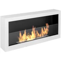 Biokamin S-Line Box 90cm. Bio ethanolkamin 900 mm Weiß matt, wandkamin. An der Wand befestigter Bio Kamin mit aufgebauten Seiten. Wängender bioethanol Kamin mit Glas.