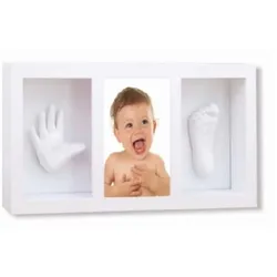 Cangaroo Baby Gipsabdruck 3D Hand- und Fußabdruckset, Fotorahmen aus Holz weiß