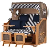 Mr. Deko bene,iving Strandkorb Komplettset Ammersee Grande XL Teak Bullauge PE grau Modell 518 inkl. Liftersystem Schutzhülle Doppelrollen Glasbecherhalter