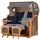 Mr. Deko bene,iving Strandkorb Komplettset Ammersee Grande XL Teak Bullauge PE grau Modell 518 inkl. Liftersystem Schutzhülle Doppelrollen Glasbecherhalter