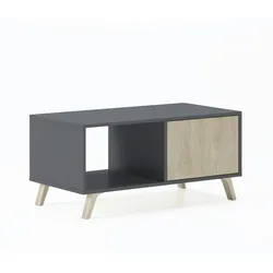SKRAUT HOME WIND Couchtisch mit Türen, Esszimmer, Modell WIND, Struktur Anthrazitgrau, Farbe der Türen Eiche, Maße 92x50x45cm hoch. - MESAWINDGRISPUCC