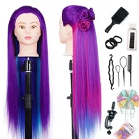 Trainingsköpfe Mannequin Kopf Haar Styling Manikin Kosmetologie Puppenkopf Synthetische Haar Frisierkopf Übungskopf Freie Klemme Exquisite Geschenke (Purple Four Colors)