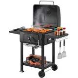 Outsunny Holzkohlegrill BBQ Smoker mit Deckel Thermometer höhenverstellbar Kohlepfanne Kamin Grillrost Seitentisch Aschefach Lüftung, Grillwagen mit Räder Kohlegrillwagen für Camping Garten