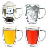 Creano doppelwandiges Thermoglas mit Henkel 250ml, großes Doppelwandglas Borosilikatglas, Kaffeegläser,